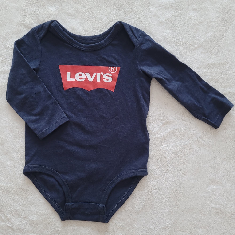 🧸4/20$ Levis Navy Blue Baby Bodysuit Size 12M Long Sleeve Onesie